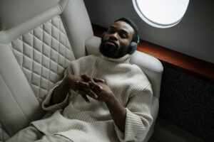 man rest in flight